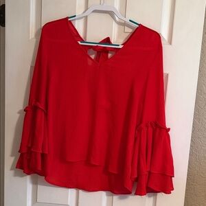 Elegant Red Women's Top with Ruffle Sleeves